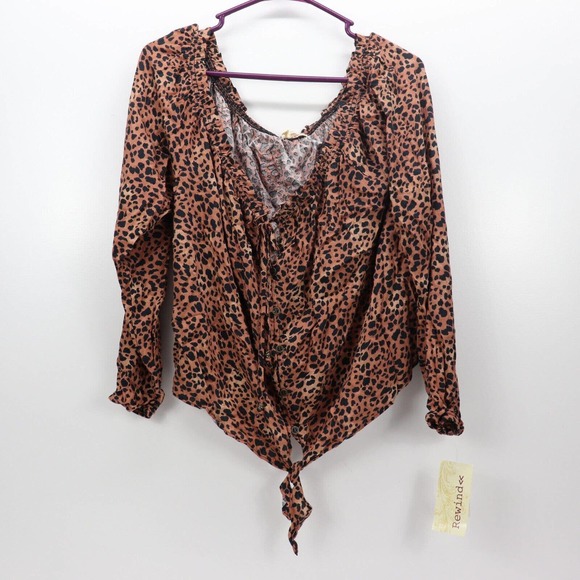 Rewind Shirt Womens XL Long Sleeve Boho Peasant Shirt Top Animal Print NWT - Picture 1 of 11